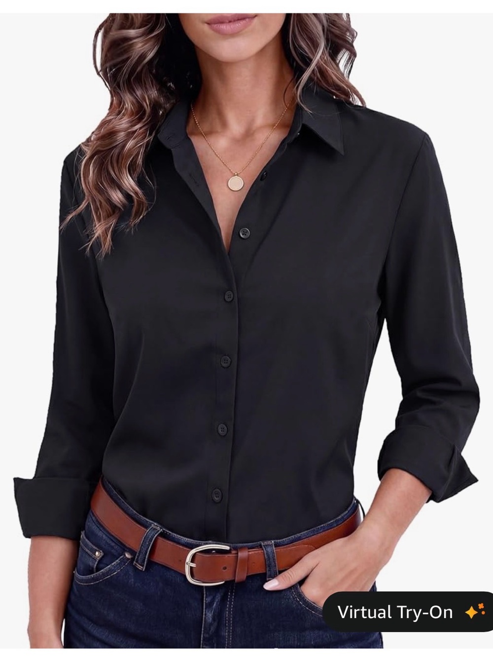 Classic Black Button-Front women’s blouse